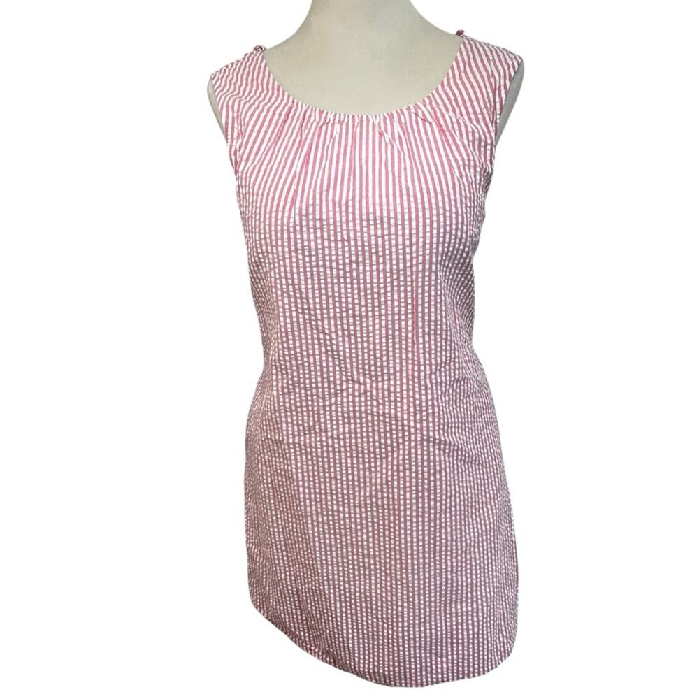 Crown & Ivy Pink Seersucker Dress Size 12 Cotton Lined Sleeveless Ruffle Pockets